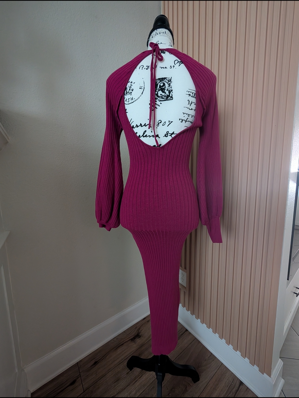 Lulus Pure Sweetness Magenta Long Sleeve Backless Midi Dress Size S - Picture 3 of 7